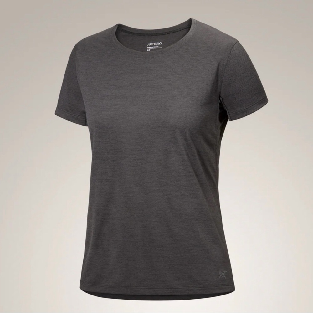 NWT ARC’TERYX TAEMA CREW NECK SHIRT SS WOMEN'S - BLACK HEATHER SIZE SMALL - Picture 2 of 7